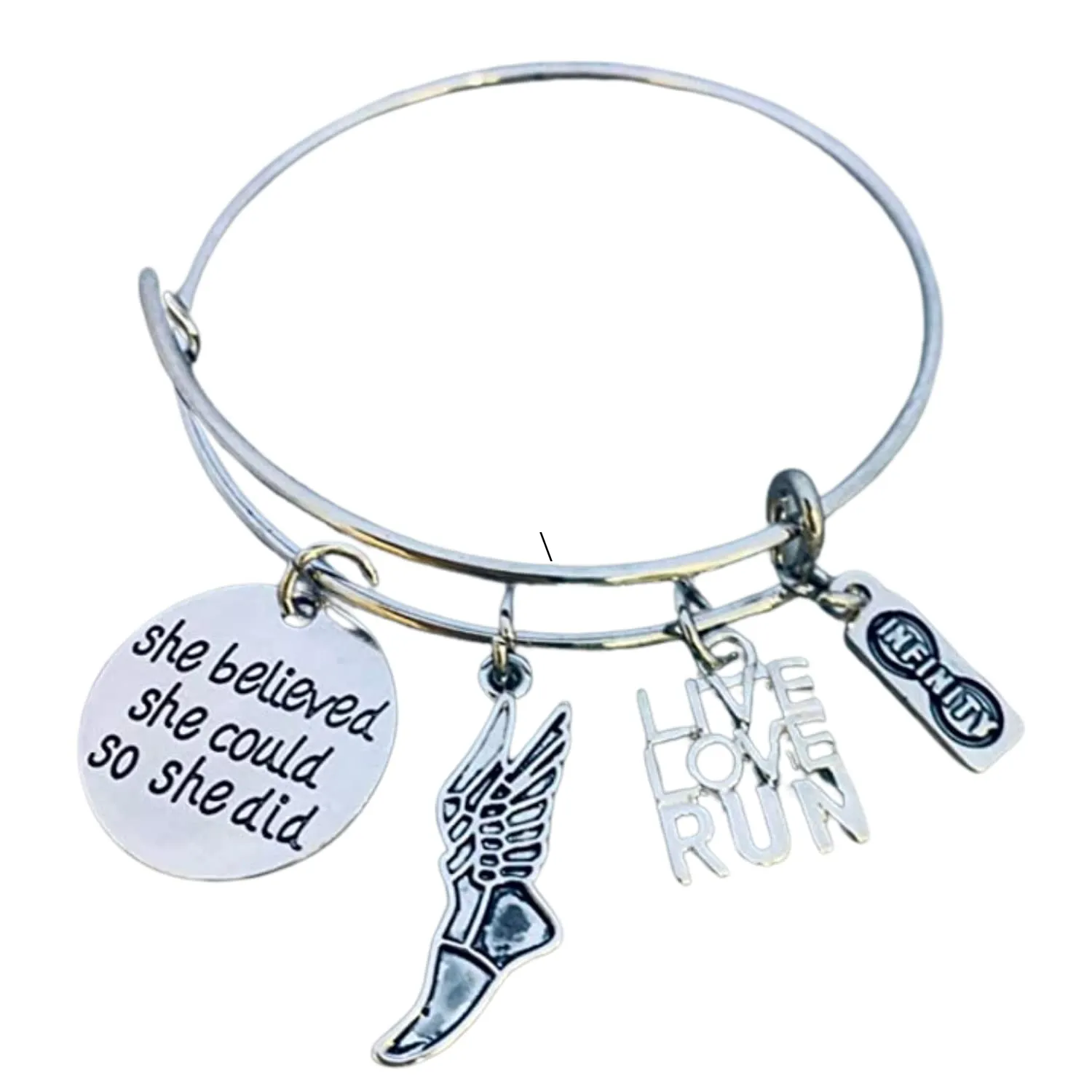 Runner Bracelet, Track and Field She Believed She Could Charm Bangle Bracelet, Running Gifts, Running Jewelry, Track and Field Bracelet for Women, Teens and Girls