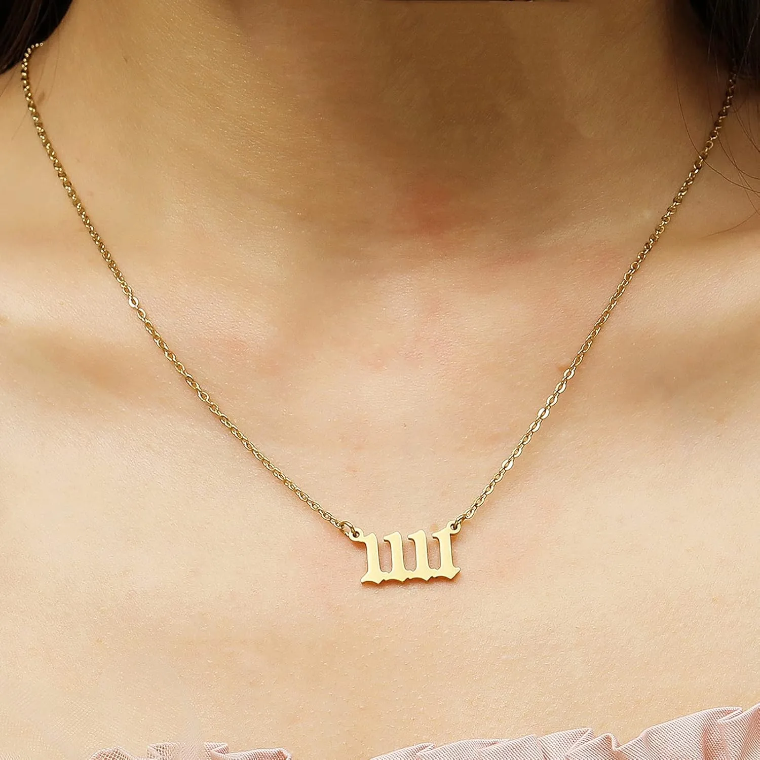 RWQIAN Angel Number Necklace For Women,Dainty Gold Plated Number 000 1111 111 222 333 444 555 666 777 888 999 Pendants Choker Chain Numerology Jewelry Necklace Gifts for Women Girls