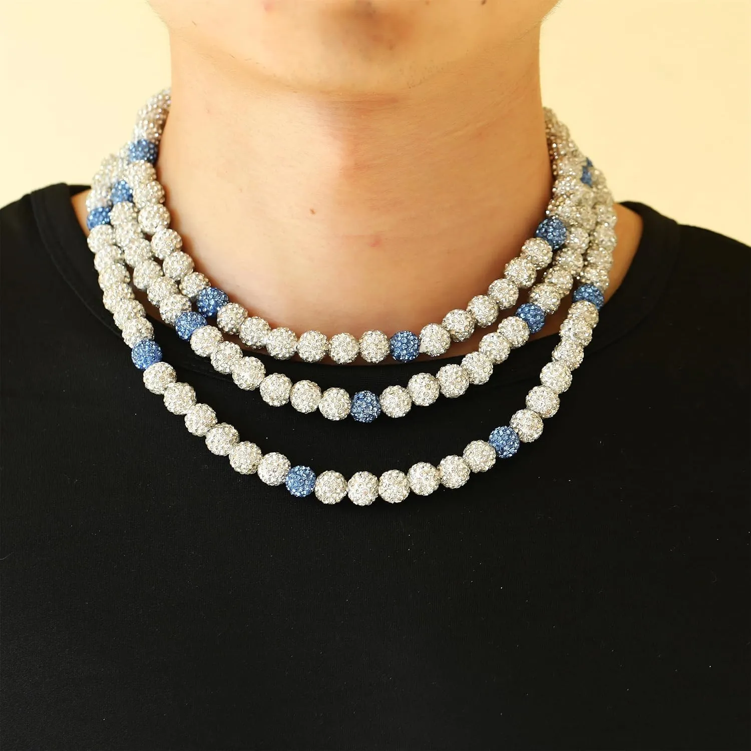 RWQIAN Baseball Beaded Necklace for Men Boys, Bling Drip Chains Inspired Accessory With Diamond Rhinestone Discoball, Jewelry Making Gift for Baseball Team Athletes