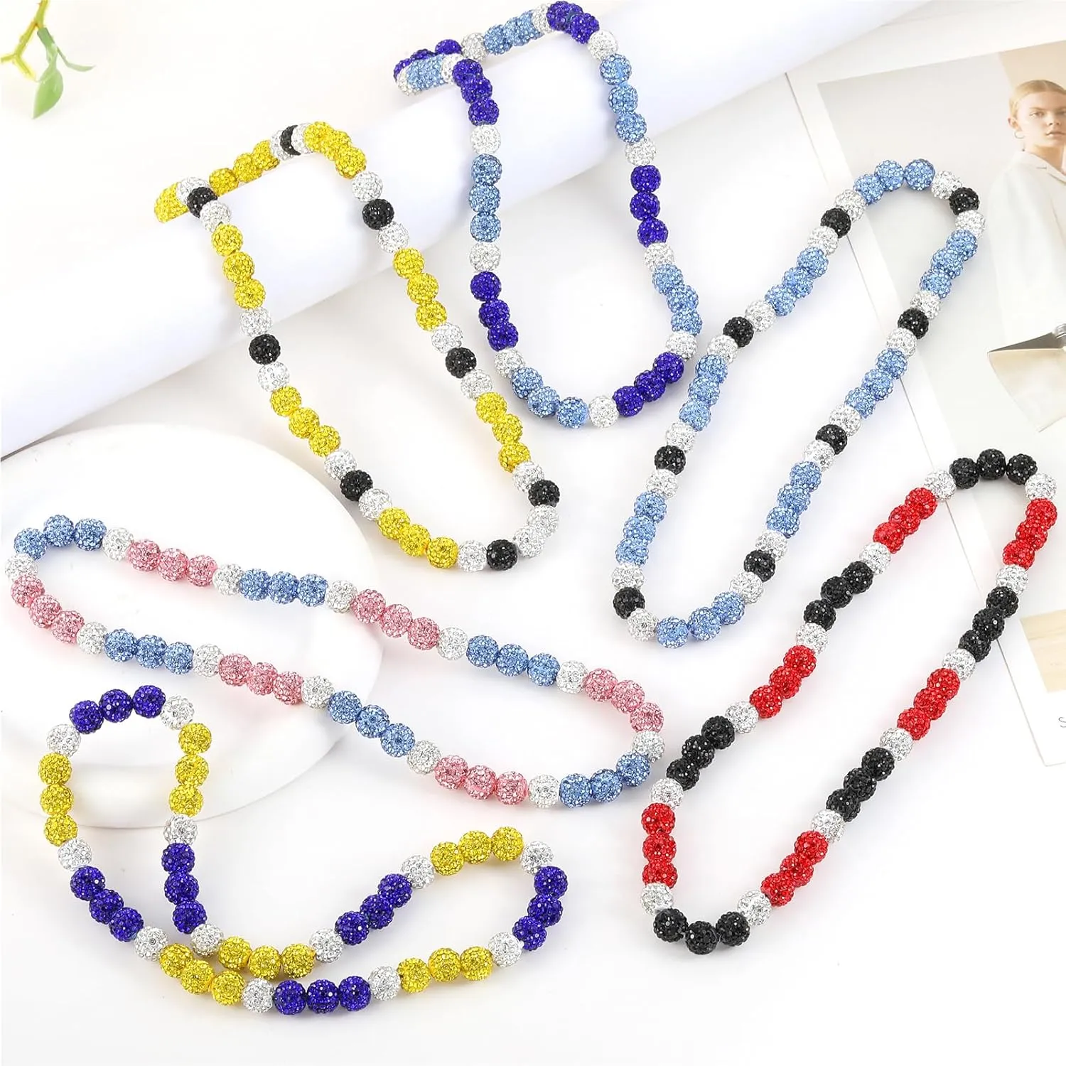 RWQIAN Baseball Beaded Necklace for Men Boys, Bling Drip Chains Inspired Accessory With Diamond Rhinestone Discoball, Jewelry Making Gift for Baseball Team Athletes