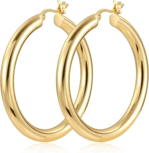 S925 Steling Silver Hoop Earrings For Women Thick Hoop Earrings Hollow Tube Hoops Earrings Lightweight Big Hoop Earrings Hypoallergenic Large Earrings 32MM/40MM/50MM