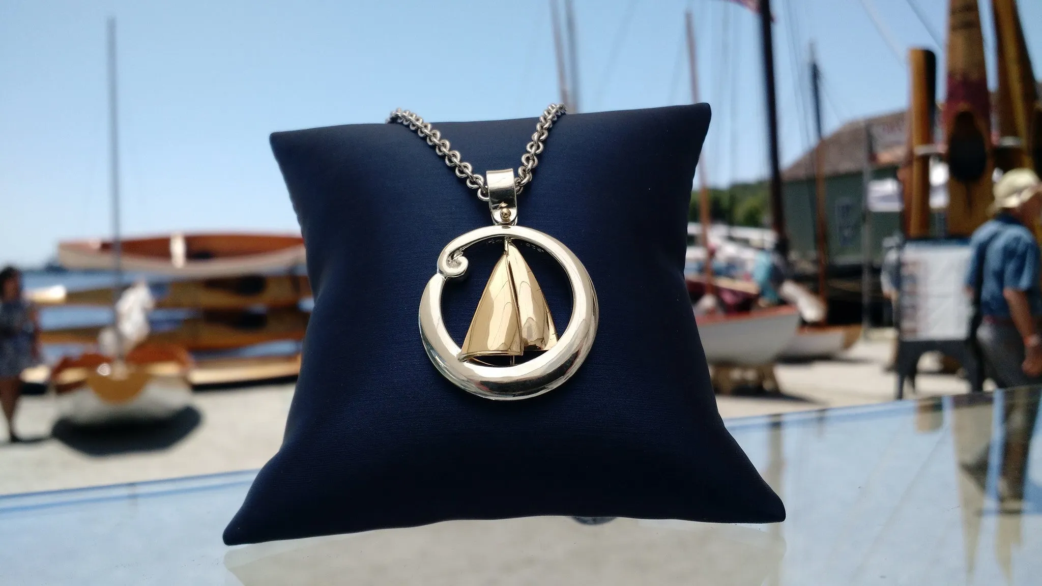 Sails in Wave 14K Gold and Sterling Silver Pendant