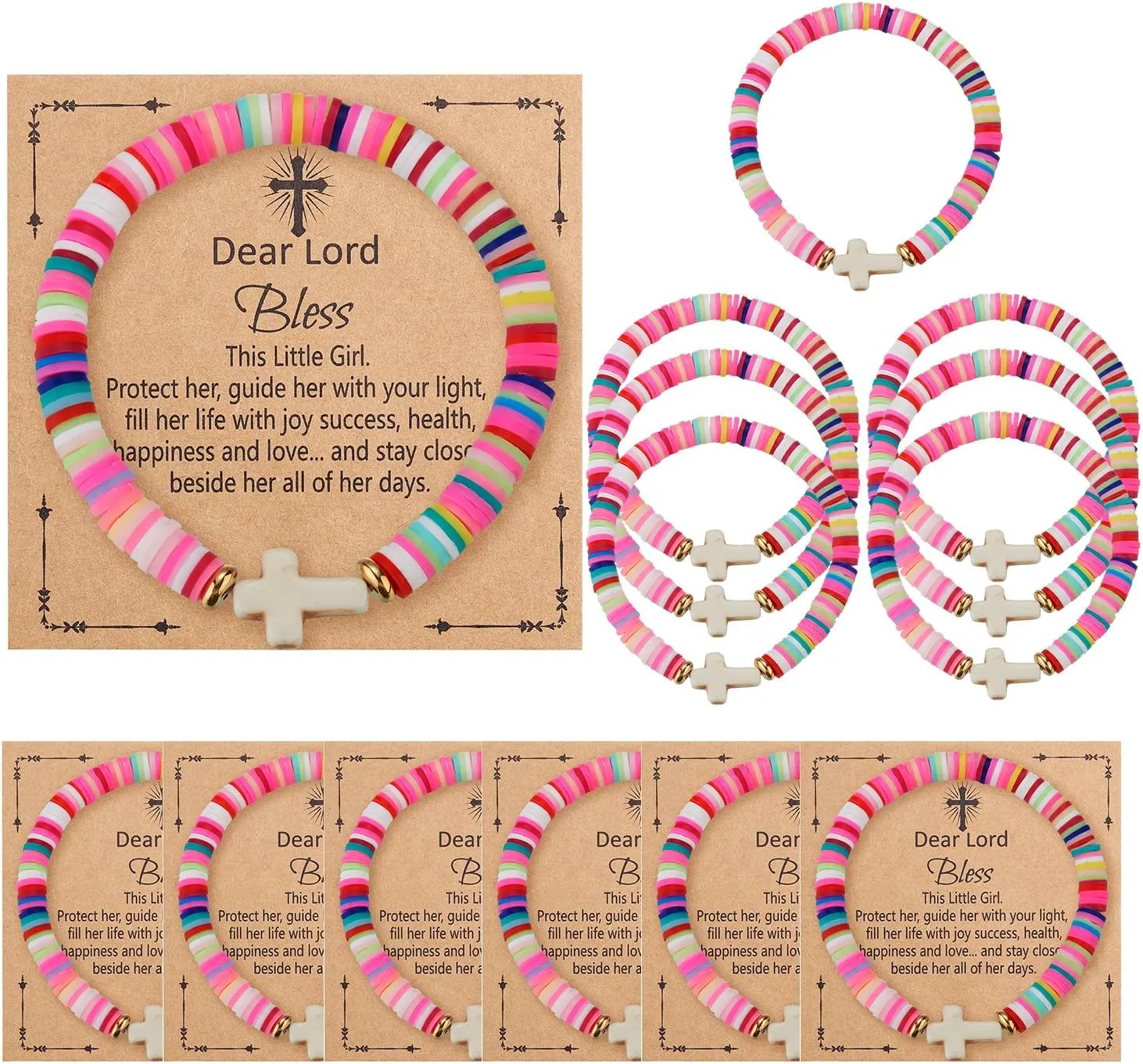 Sanyaa 12 Pcs First Communion Bracelets, Cross Religious Baptism Confirmation Favor Gifts