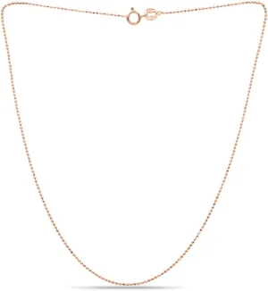 SEA OF ICE Sterling Silver 1mm Round Ball Bead Chain Necklace for women, Size 14" - 36" Italy