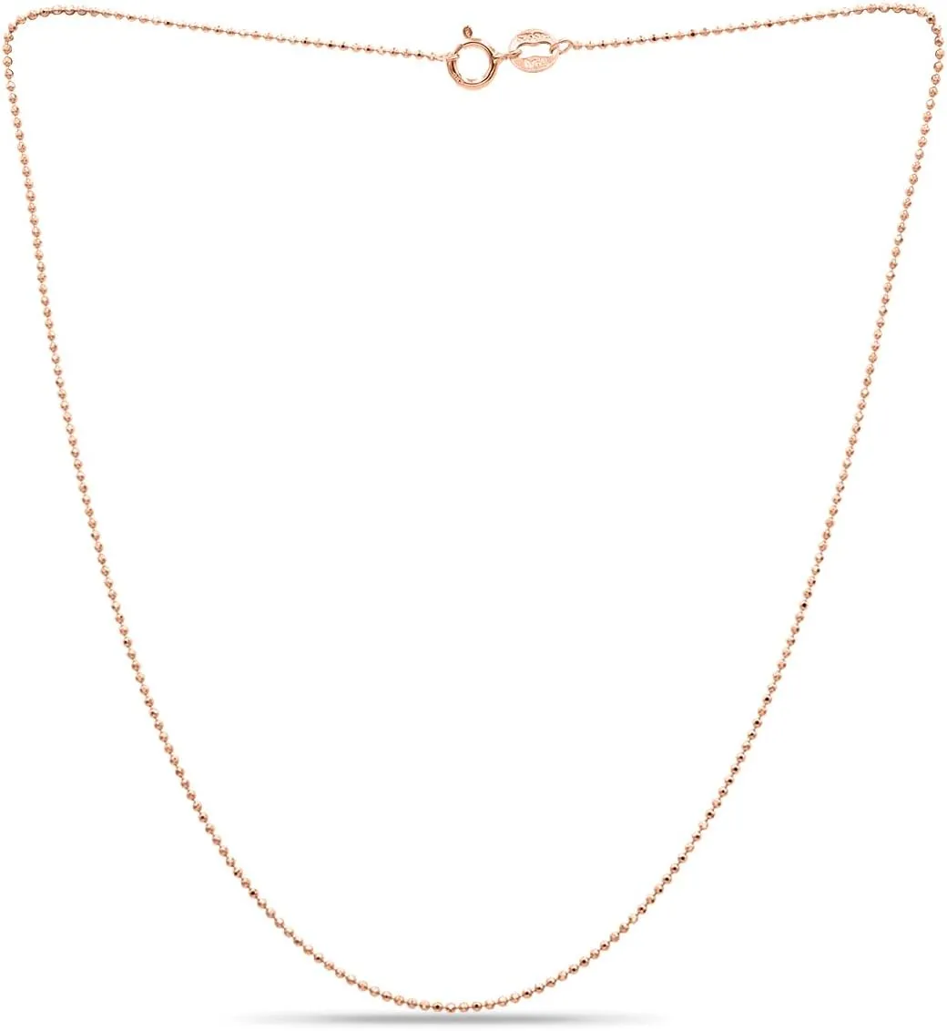 SEA OF ICE Sterling Silver 1mm Round Ball Bead Chain Necklace for women, Size 14" - 36" Italy