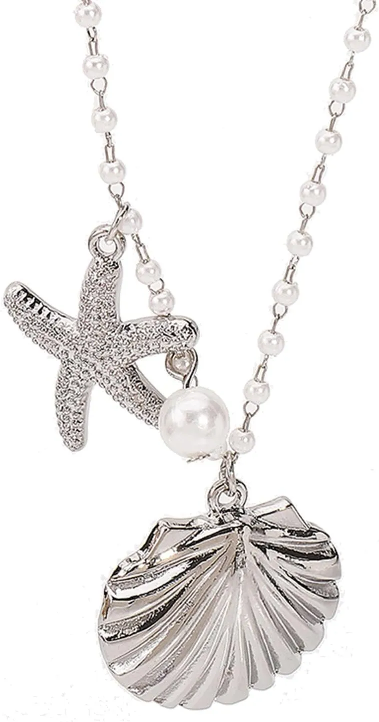 Seashell Necklace for Women Starfish Necklace Pearl Chain Necklace Beach Ocean Jewelry