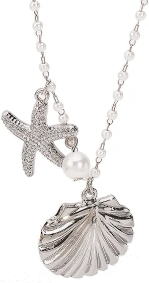 Seashell Necklace for Women Starfish Necklace Pearl Chain Necklace Beach Ocean Jewelry
