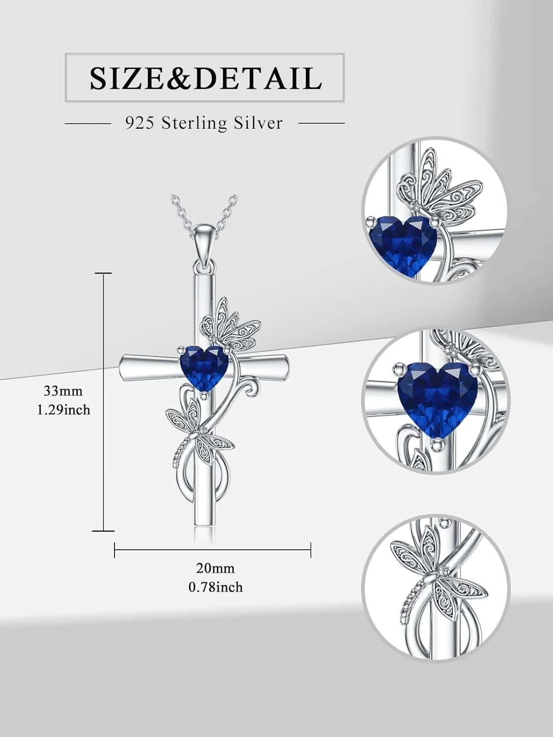 Seiyang Dragonfly Cross Necklace 925 Sterling Silver Dragonfly Pendant with Heart Birthstone Cross Necklace Dragonfly Jewelry Gift for Women