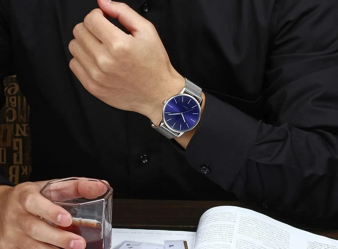 SENRUD Men's Watch Ultra-Thin Minimalist Stainless Steel Mesh Strap Fashion Casual Waterproof Wrist Watch for Men