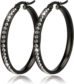 Shiny Diamond Hoop earrings Set Hypoallergenic Round Cubic Zirconia Titanium Stainless Steel Silver Rose Gold Black CZ Cartilage Hoop Huggie Earrings Jewelry Sets for Women Men, 20mm Hoops Earrings