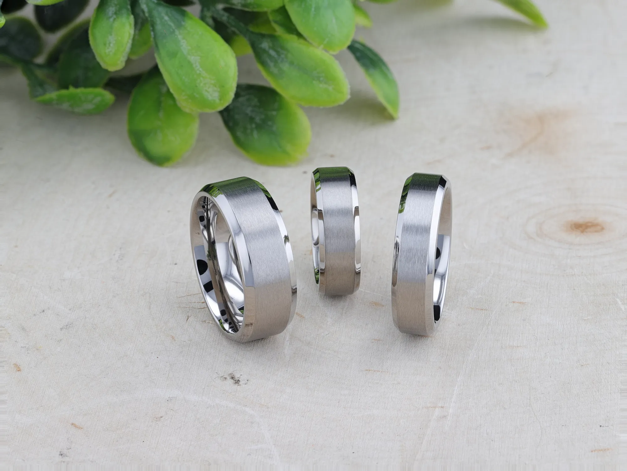 SHIRE Titanium Brushed Center Men’s Flat Wedding Ring with Polished Beveled Edges - 6mm & 8mm