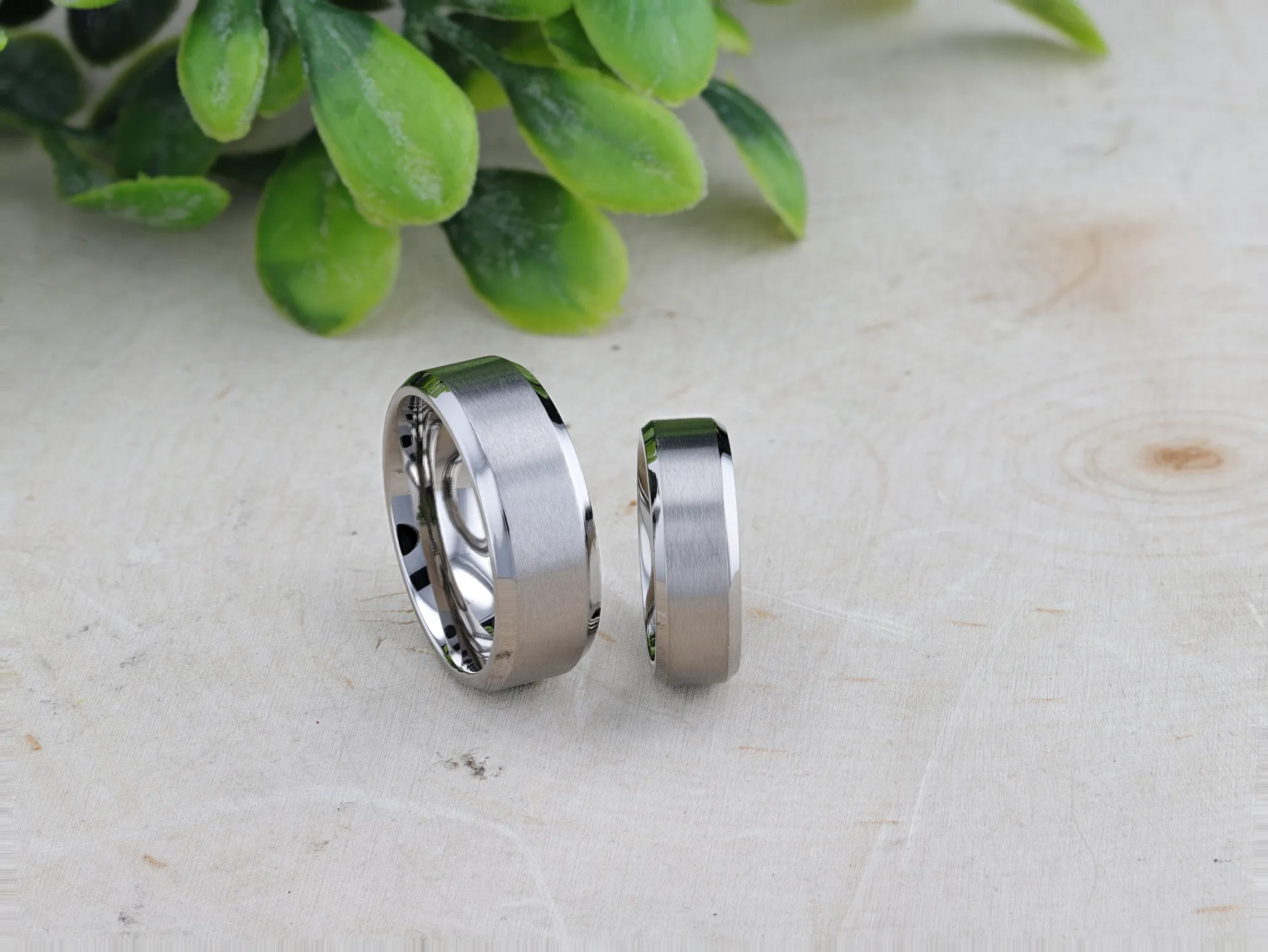 SHIRE Titanium Brushed Center Men’s Flat Wedding Ring with Polished Beveled Edges - 6mm & 8mm
