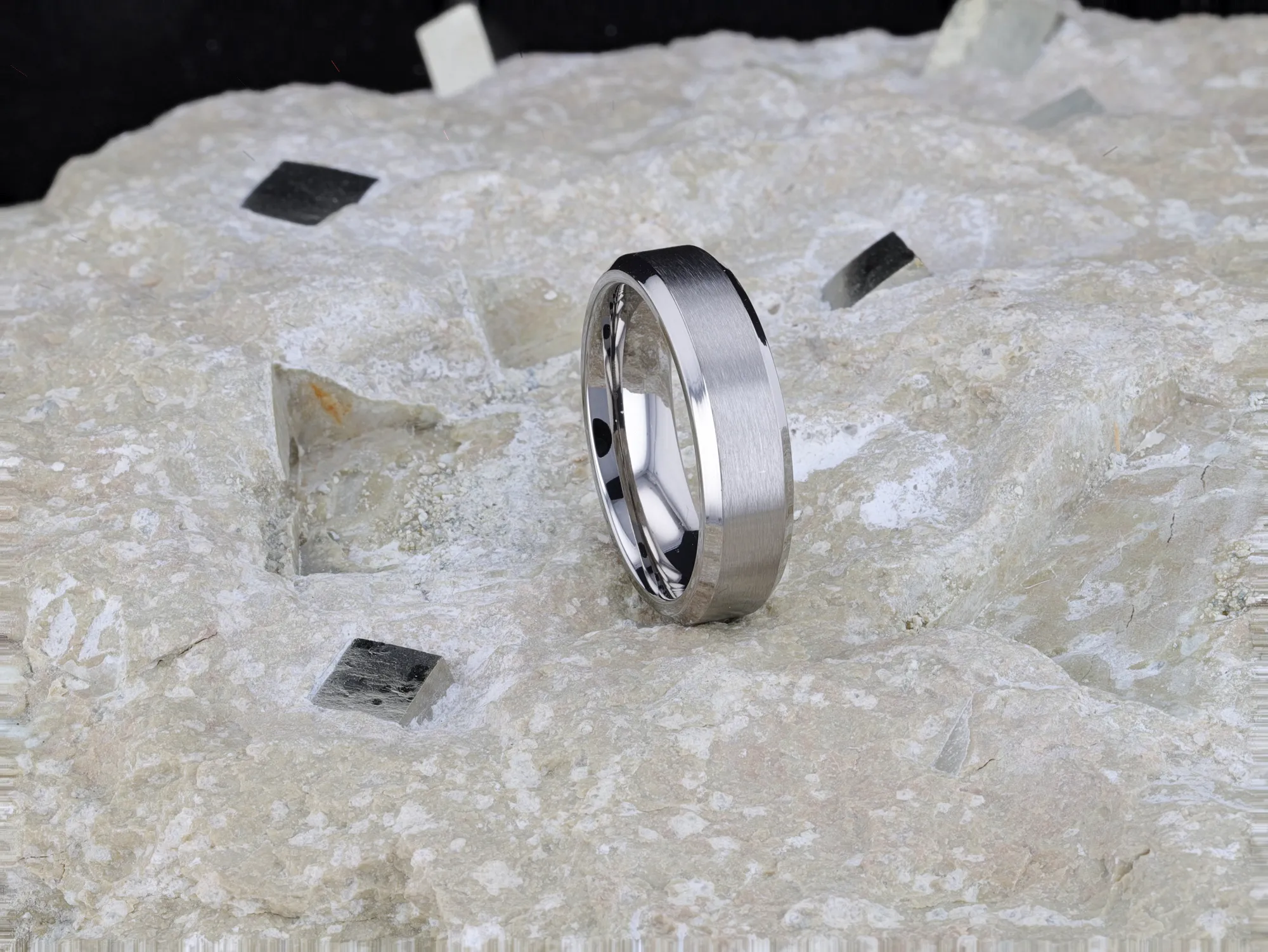 SHIRE Titanium Brushed Center Men’s Flat Wedding Ring with Polished Beveled Edges - 6mm & 8mm