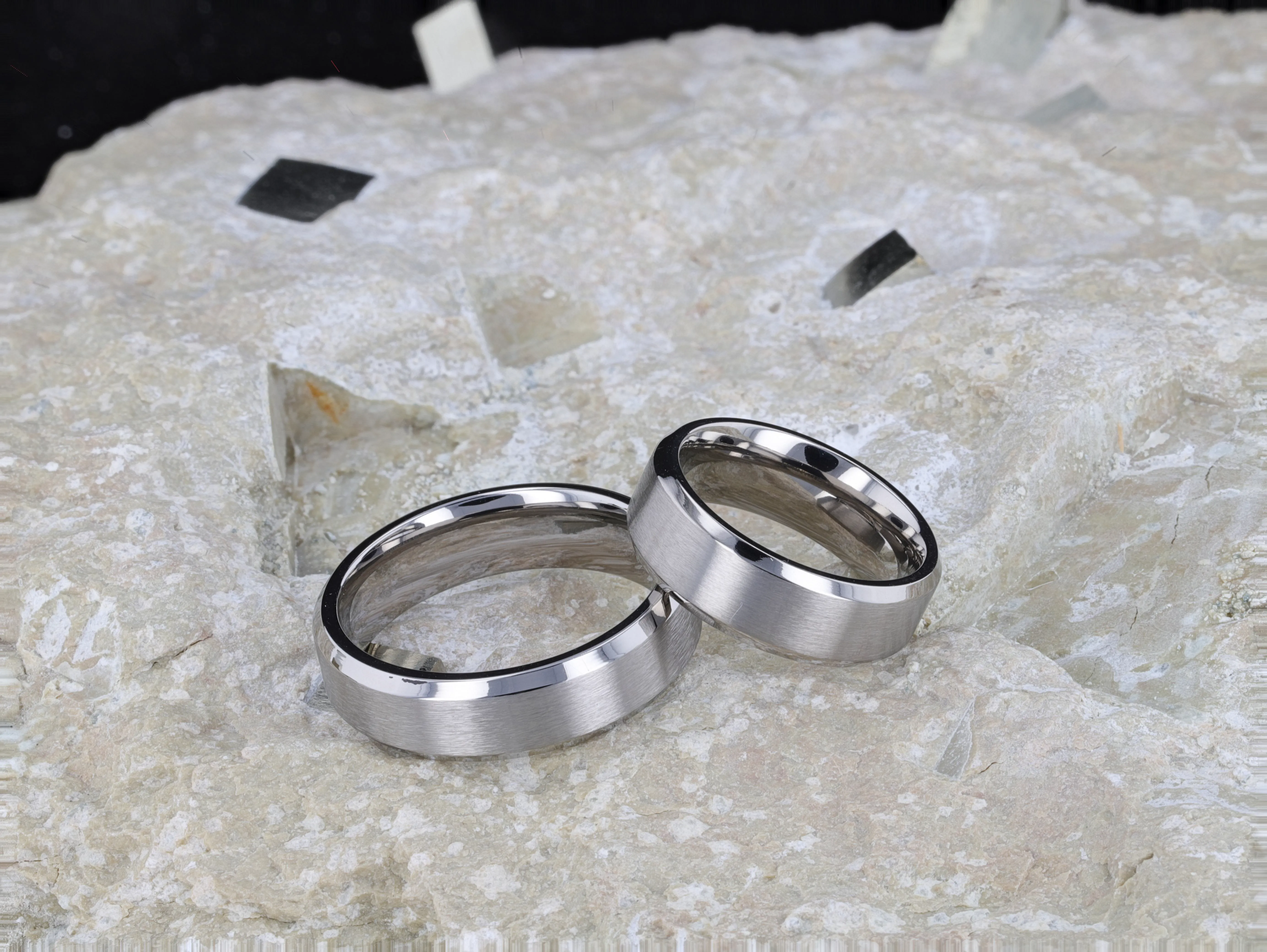 SHIRE Titanium Brushed Center Men’s Flat Wedding Ring with Polished Beveled Edges - 6mm & 8mm