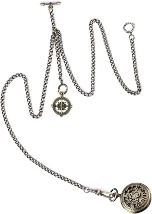 SIBOSUN Pocket Watch Double Albert T Bar Chain With 3 Hook Antique Fob Curb Link for Men - Life Tree Pendant Design