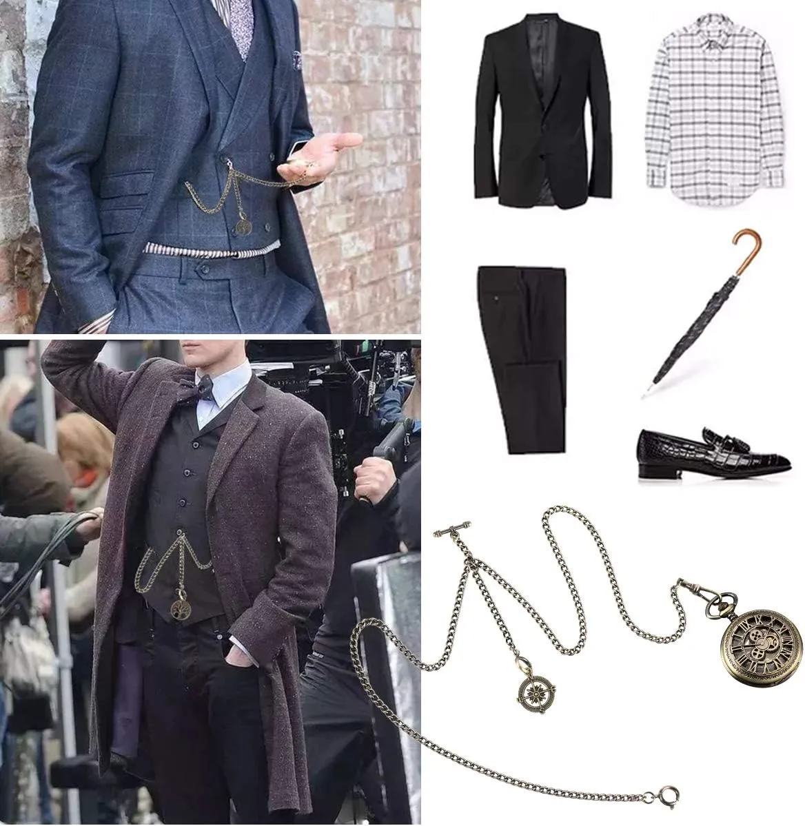 SIBOSUN Pocket Watch Double Albert T Bar Chain With 3 Hook Antique Fob Curb Link for Men - Life Tree Pendant Design