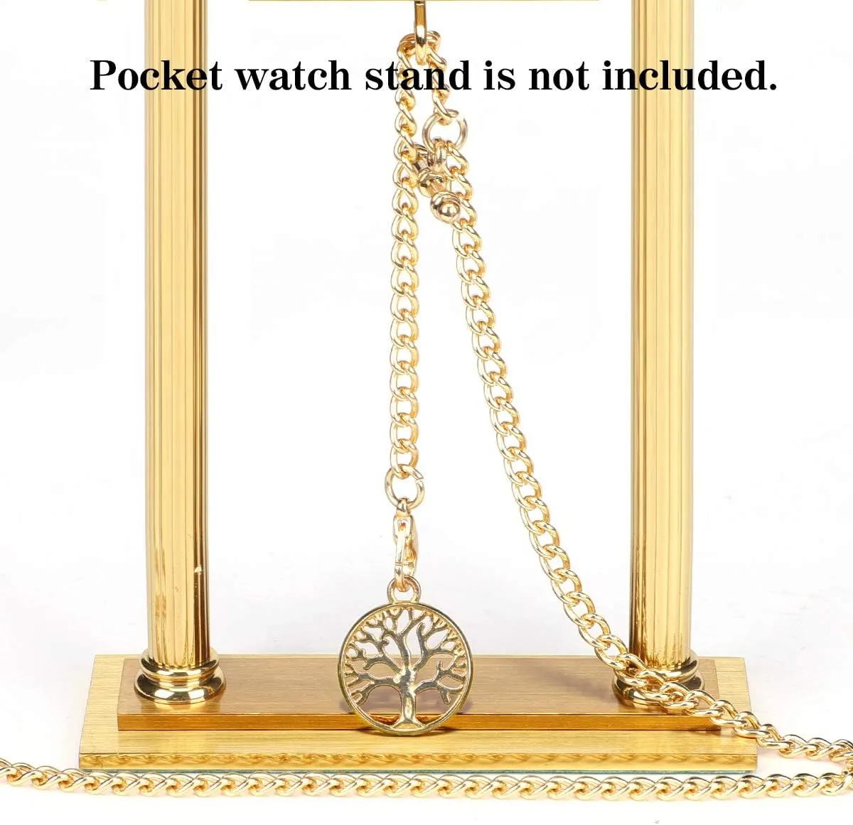 SIBOSUN Pocket Watch with Albert Chain, T Bar & Lobster Clasps, Curb Link Chain, 2 Hooks, Antique Life Tree Pendant Design Charm Fob