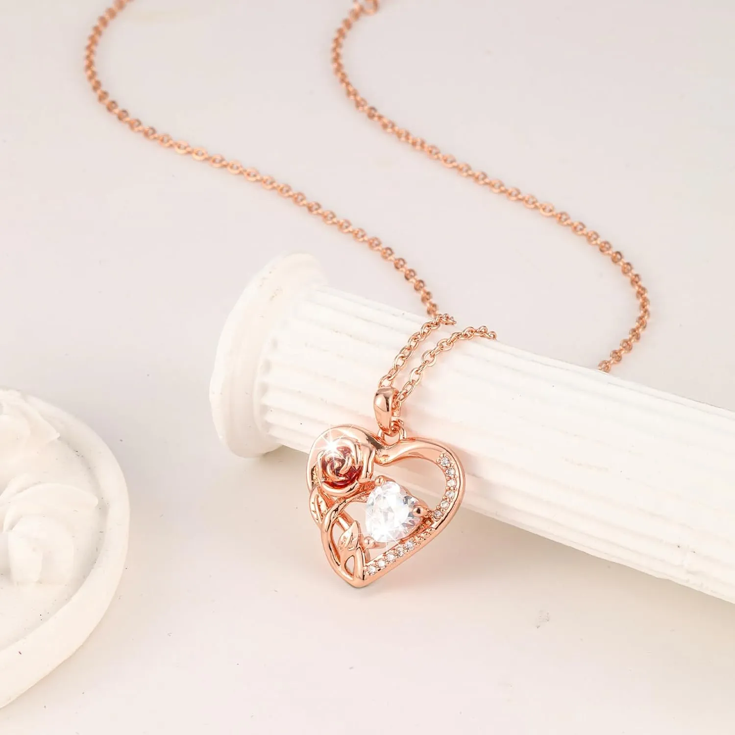 Silver 14k Gold Plated Rose Gold Diamond Pendant Necklace for Women Valentines Day Christmas Gifts for Mom Wife Girlfriend Diamond Trendy Necklace for Women