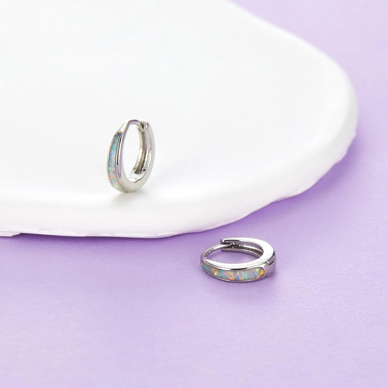 Silver & Gold Earrings for Women Trendy Opal Huggie Earrings Small Gold Hoop Earring 14k Gold Plated Opal Jewelry Birthday Gifts for Women Mom Her