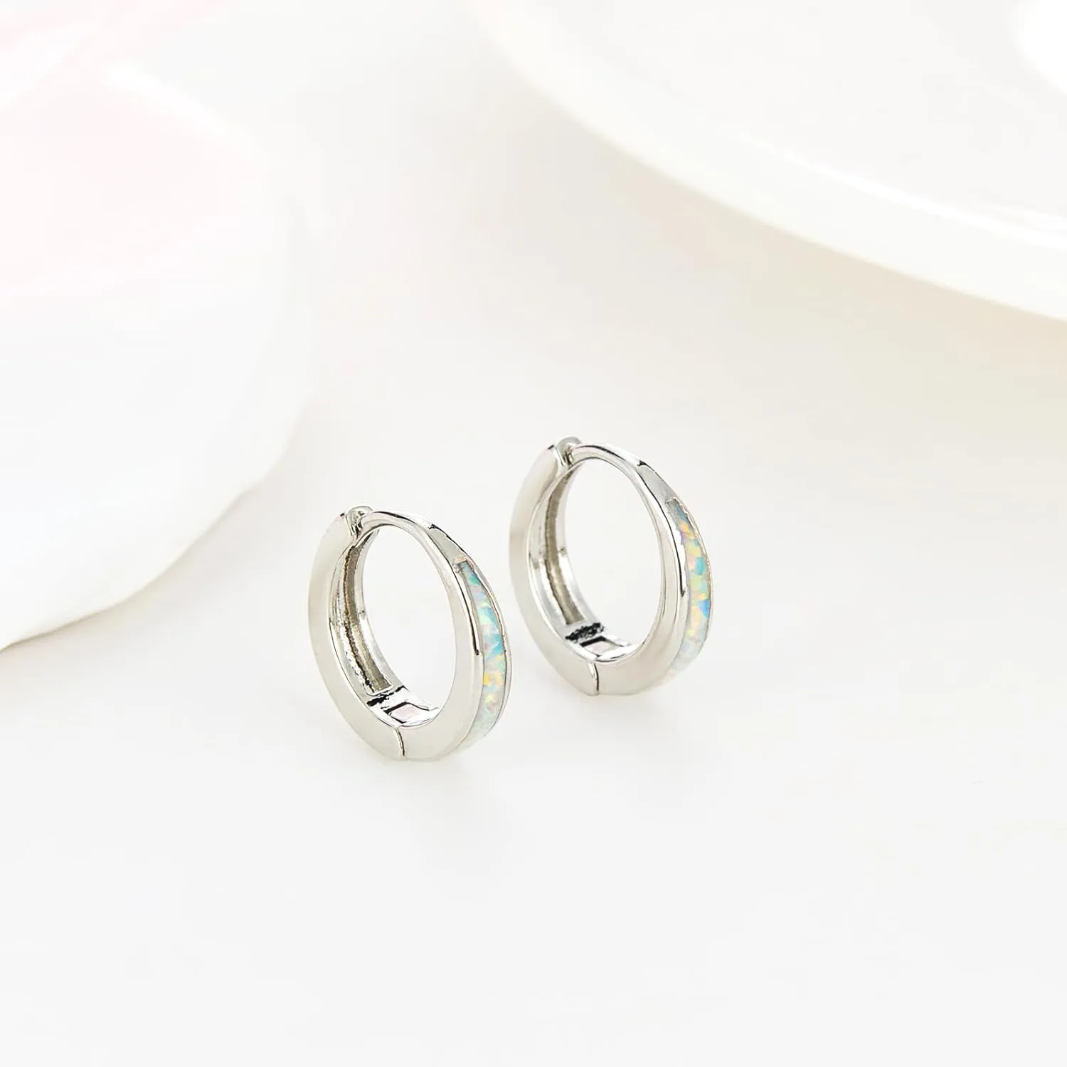 Silver & Gold Earrings for Women Trendy Opal Huggie Earrings Small Gold Hoop Earring 14k Gold Plated Opal Jewelry Birthday Gifts for Women Mom Her