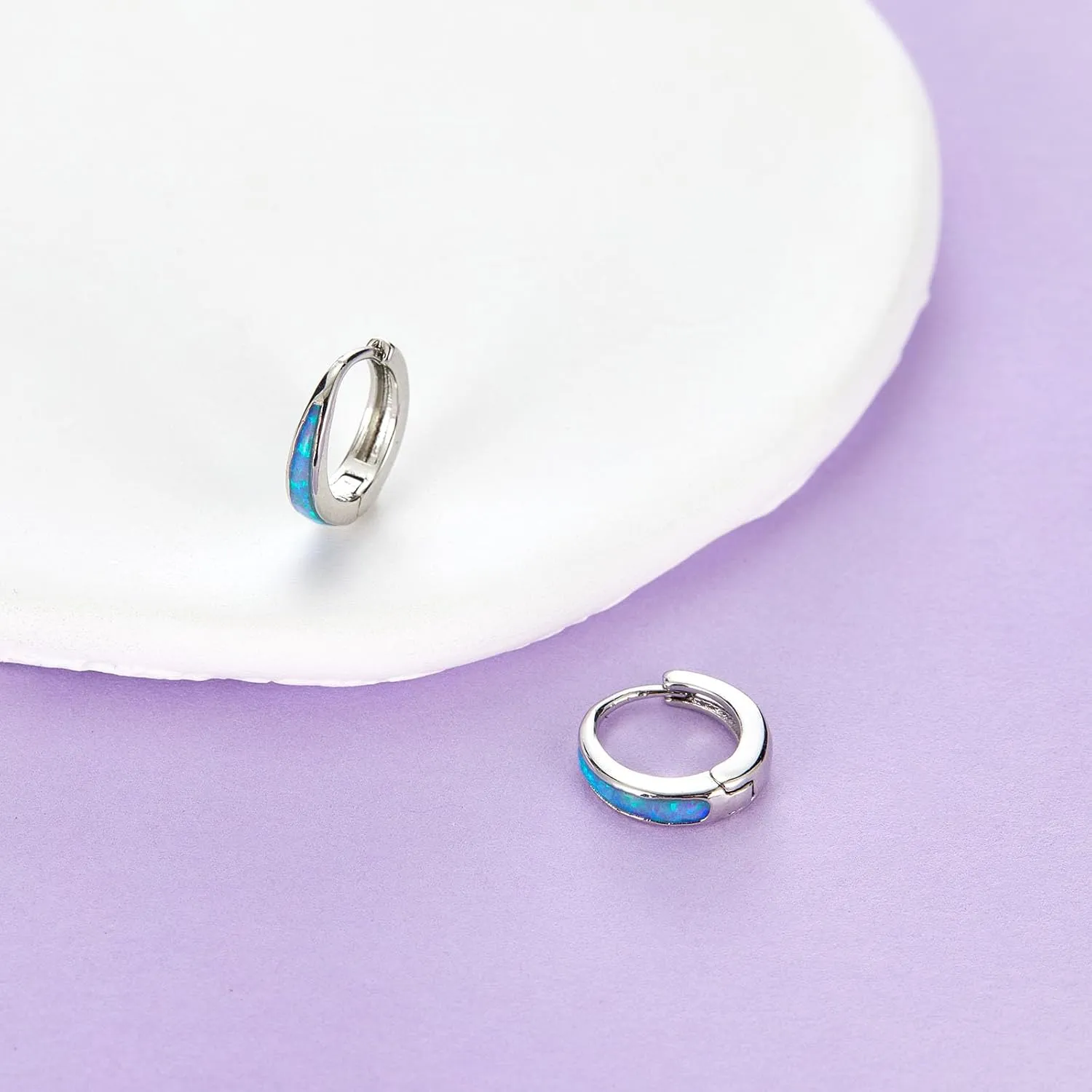 Silver & Gold Earrings for Women Trendy Opal Huggie Earrings Small Gold Hoop Earring 14k Gold Plated Opal Jewelry Birthday Gifts for Women Mom Her