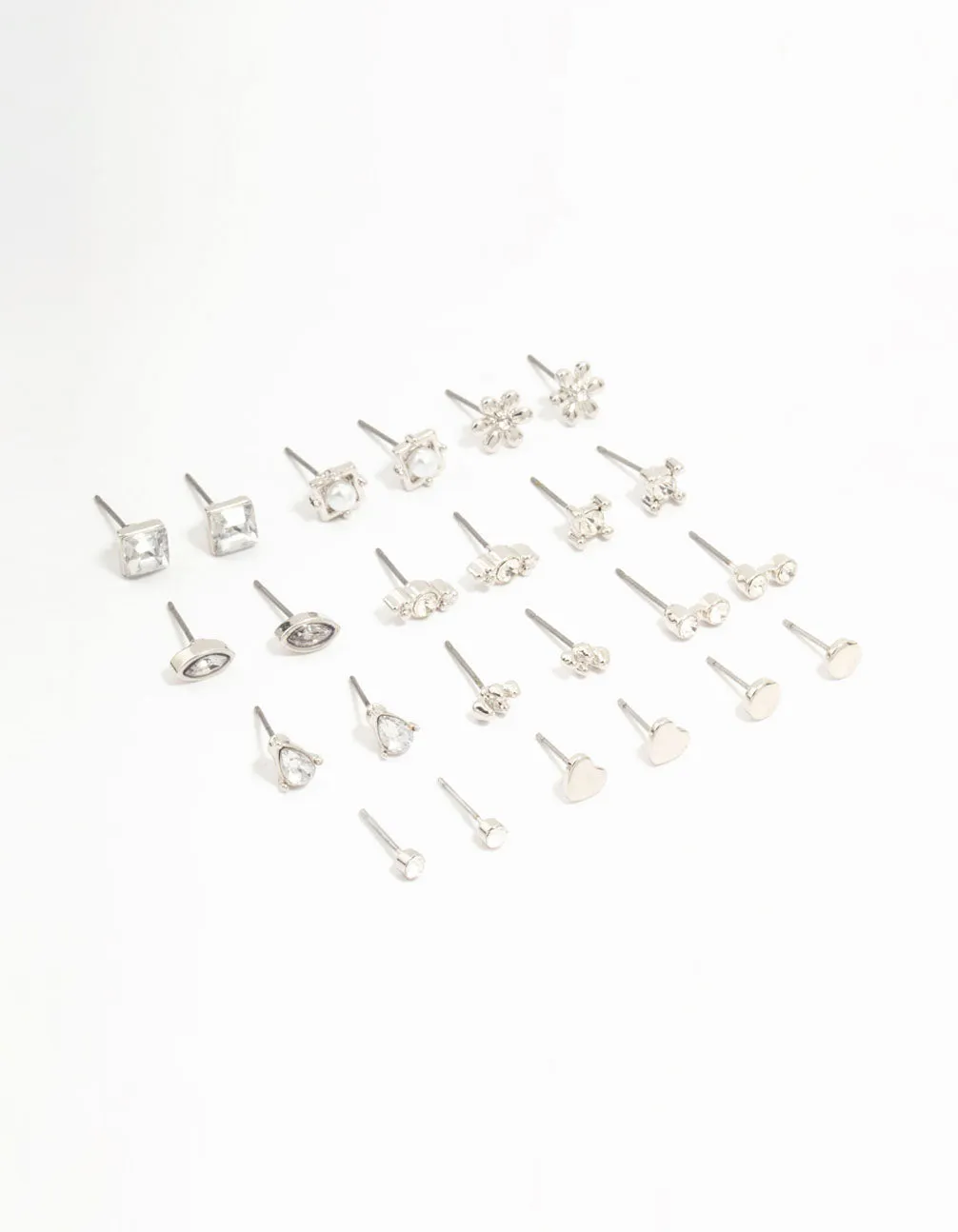 Silver Diamante Stud Earrings 12-Pack