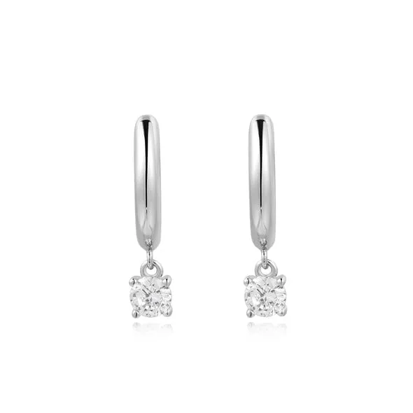 Silver Drop Solitaire Huggie Earrings