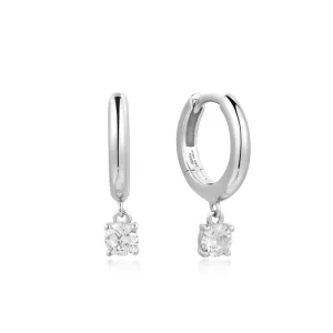 Silver Drop Solitaire Huggie Earrings