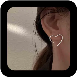 Silver Hollow Heart Earrings Open Heart Stud Earrings Large Love Heart Shape Earrings Heart Outline Charm Earrings Minimalist Silver Earrings Jewelry for Women