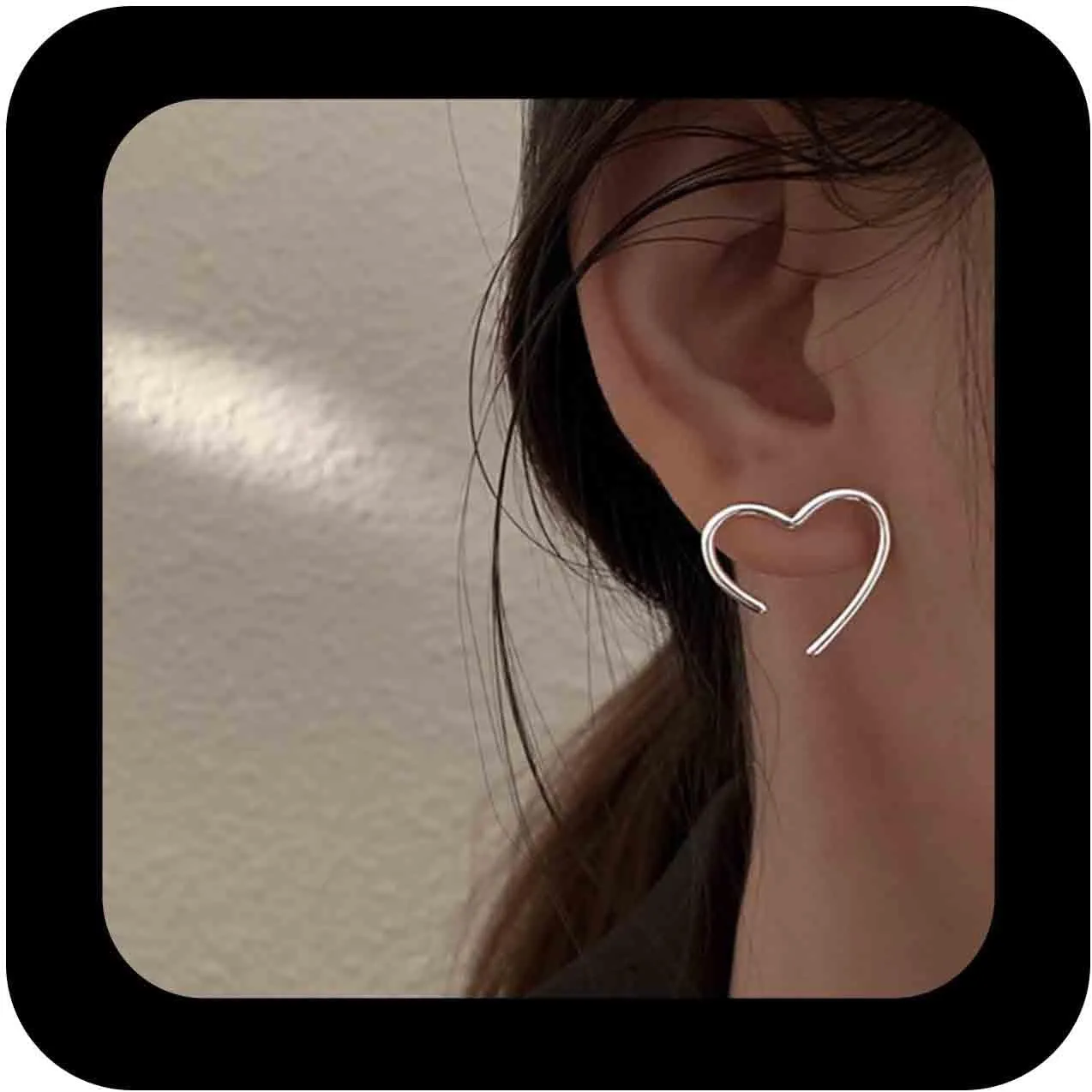 Silver Hollow Heart Earrings Open Heart Stud Earrings Large Love Heart Shape Earrings Heart Outline Charm Earrings Minimalist Silver Earrings Jewelry for Women