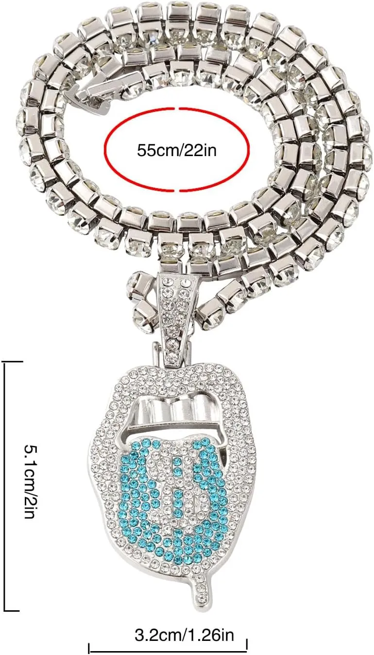 Silver Iced Out Diamond Tennis Chain Necklace for Men Women, Rhinestone Tennis Necklaces for Women and Teens, Tennis and Cuban Link Chains 22 Inches