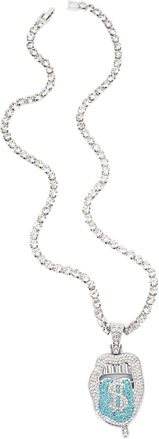 Silver Iced Out Diamond Tennis Chain Necklace for Men Women, Rhinestone Tennis Necklaces for Women and Teens, Tennis and Cuban Link Chains 22 Inches