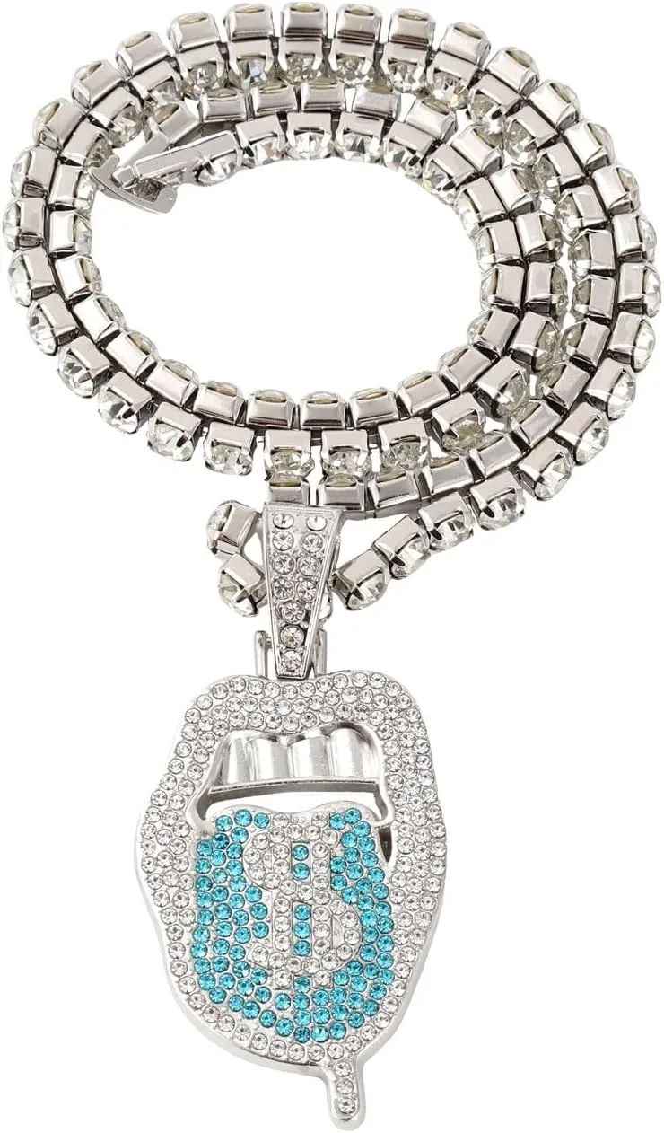 Silver Iced Out Diamond Tennis Chain Necklace for Men Women, Rhinestone Tennis Necklaces for Women and Teens, Tennis and Cuban Link Chains 22 Inches