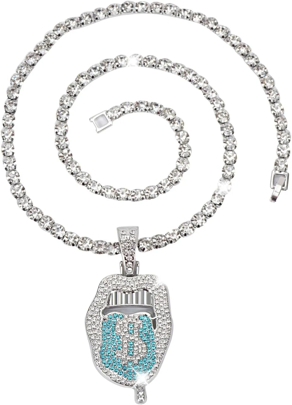 Silver Iced Out Diamond Tennis Chain Necklace for Men Women, Rhinestone Tennis Necklaces for Women and Teens, Tennis and Cuban Link Chains 22 Inches