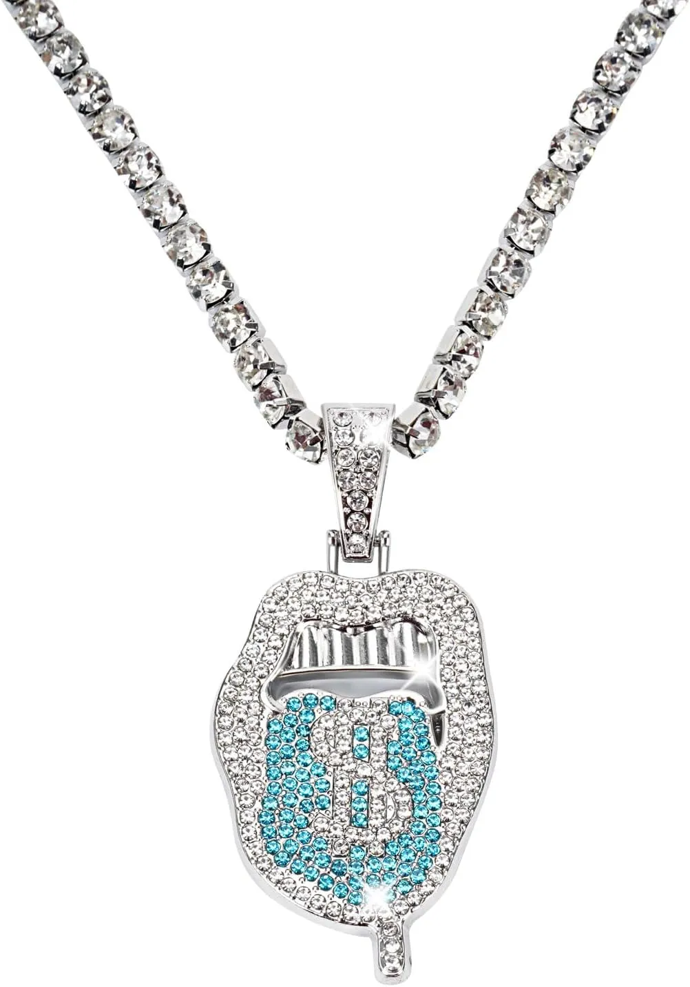 Silver Iced Out Diamond Tennis Chain Necklace for Men Women, Rhinestone Tennis Necklaces for Women and Teens, Tennis and Cuban Link Chains 22 Inches