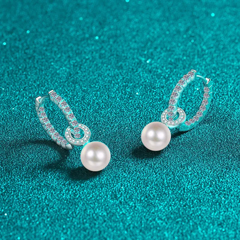 Silver Pearl Moissanite Earrings