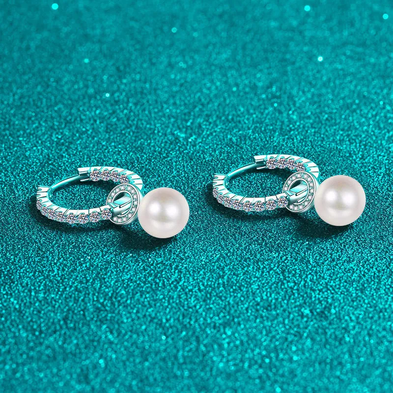 Silver Pearl Moissanite Earrings