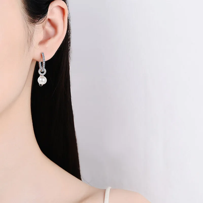 Silver Pearl Moissanite Earrings
