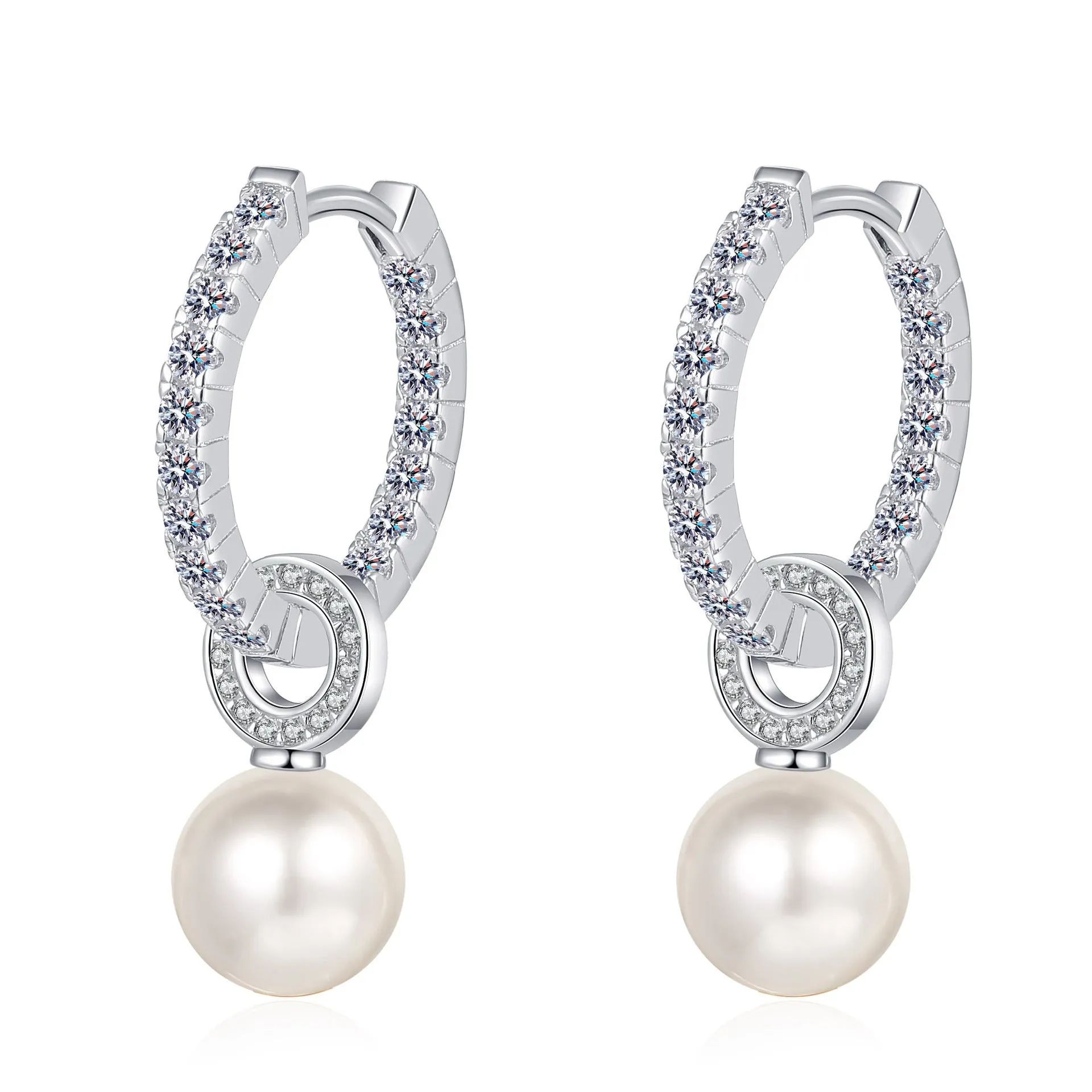 Silver Pearl Moissanite Earrings