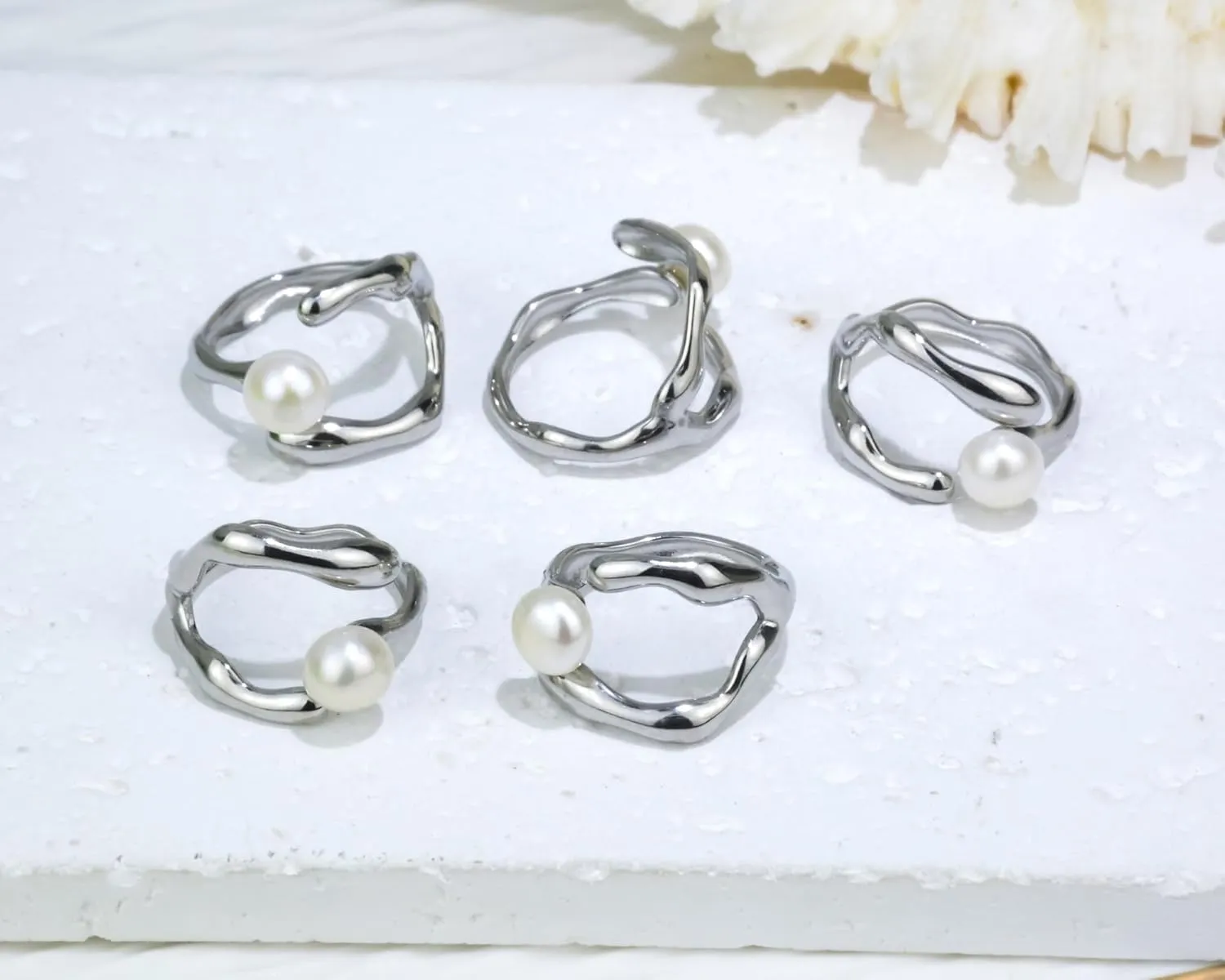 Silver Pearl Ring, Real Freshwater Pearl Rings for Women, Luxury Wedding Ring June birthstone ring, Non Tarnish Stainless-Steel ring