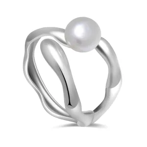 Silver Pearl Ring, Real Freshwater Pearl Rings for Women, Luxury Wedding Ring June birthstone ring, Non Tarnish Stainless-Steel ring