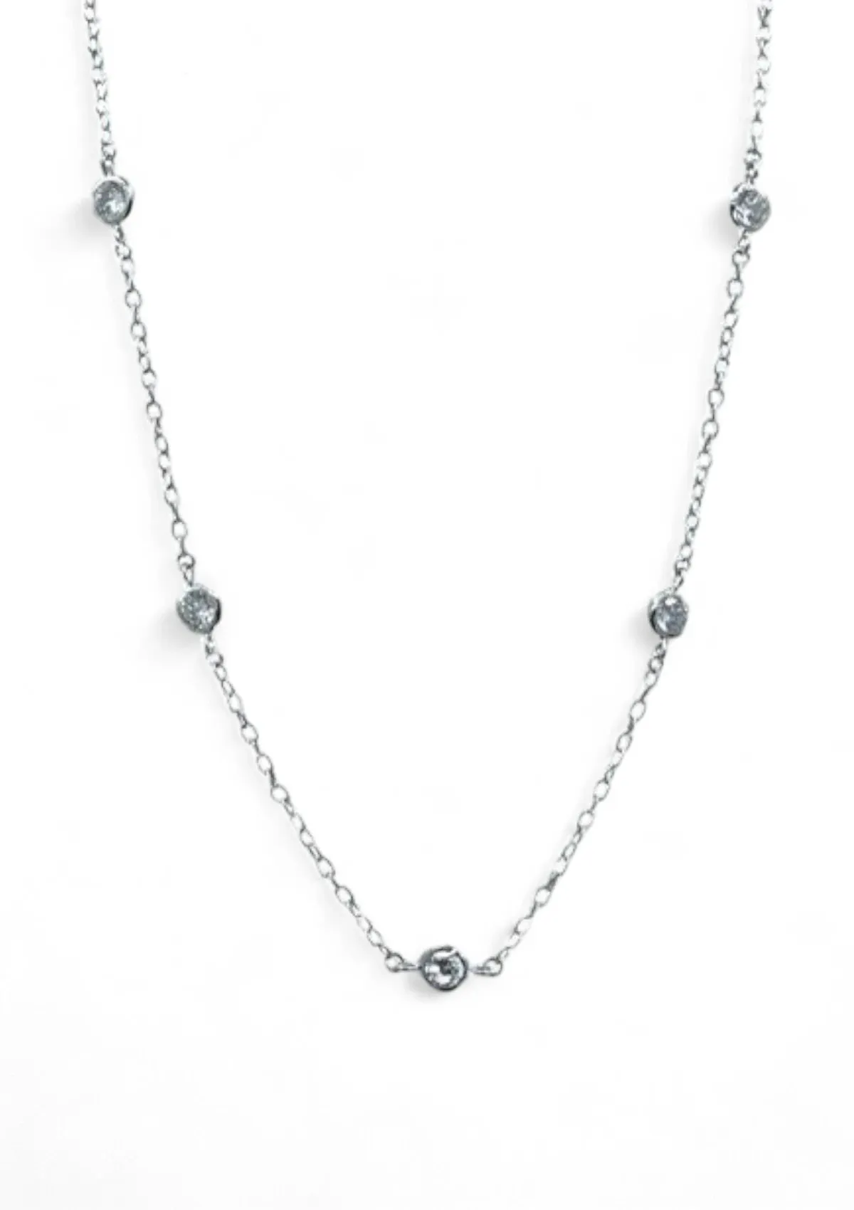 Silver Plated Chain With Bezel Set CZs Necklace