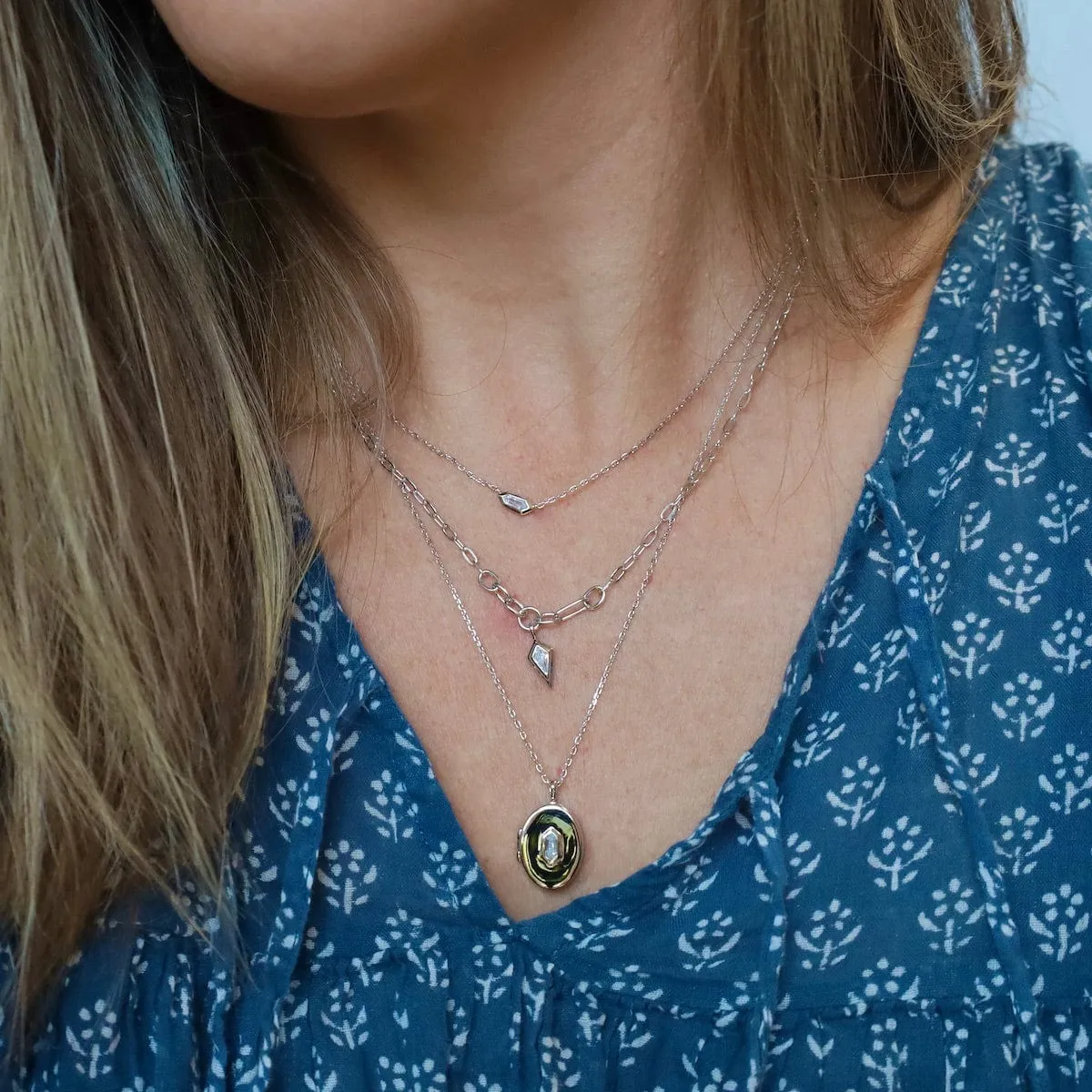 Silver Sparkle Emblem Chain Necklace
