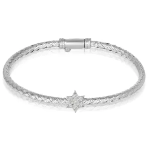 Silver Star of David Mesh Bangle - Sparkling CZ Jewish Bracelet with Peg Lock