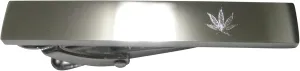 Silver Toned Etched Sleek Weed Marijuana Plant Skinny Tie Clip