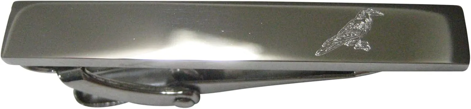 Silver Toned Sleek Etched Crow Raven Bird Skinny Tie Clip