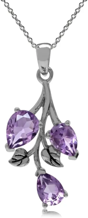Silvershake Pear Shape Birthstone Gemstone Antique Finishing 925 Sterling Silver Leaf Vintage Inspired Pendant with 18 Inch Chain Necklace Jewelry for Women