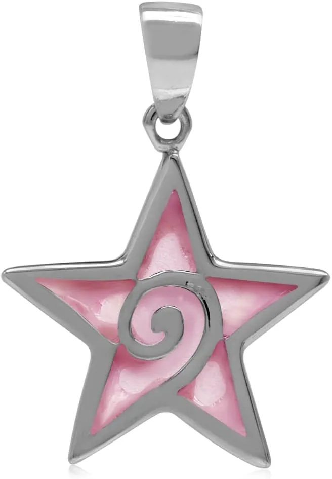 Silvershake Star Shape Inlay White Gold Plated or 18K Yellow Gold Plated 925 Sterling Silver Five Point Star Small Size Pendant Jewelry for Teens or Women