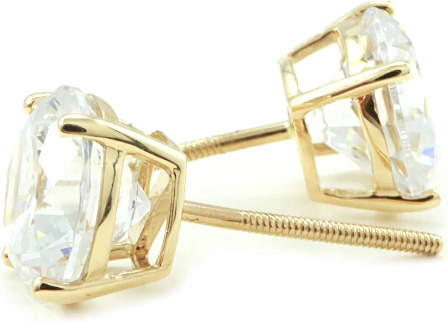 Simulated Diamond Stud Earrings - 14k Yellow Gold, 1ct-2ct Round, Princess, Heart Cut VVS D Color Screw Back Earrings for Women and Men