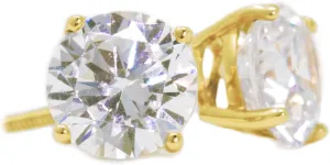 Simulated Diamond Stud Earrings - 14k Yellow Gold, 1ct-2ct Round, Princess, Heart Cut VVS D Color Screw Back Earrings for Women and Men